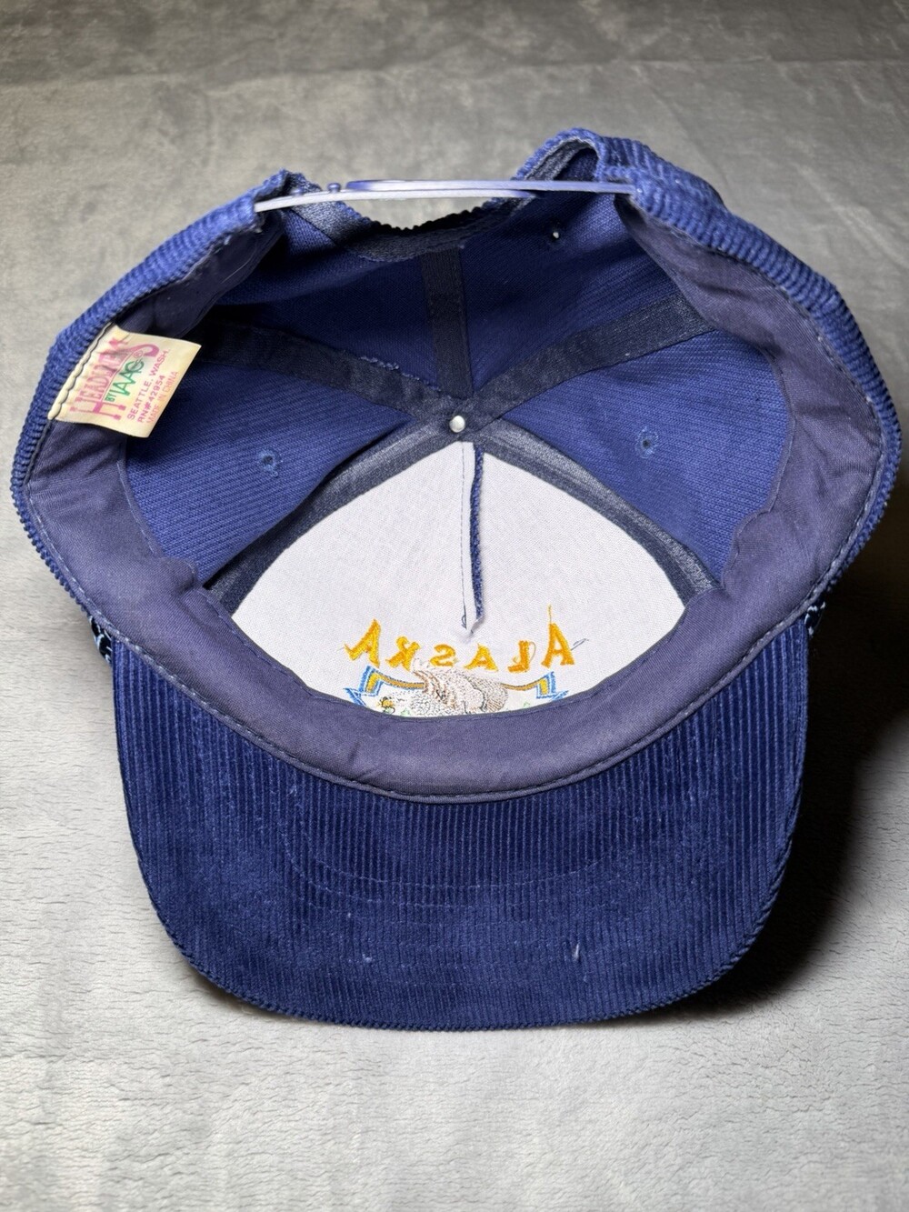 Vintage Alaska Snapback Trucker Hat Cap Corduroy Blue Eagle Outdoors One Size Ex - Picture 5 of 6